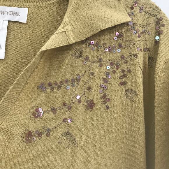 Jones New York 2 Pc Set Long Sleeve Shirt Open Jacket Wool Large Green NEW - Picture 7 of 11